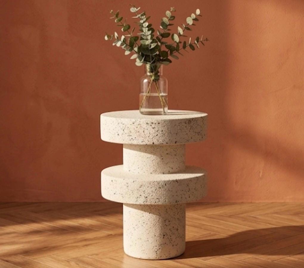 White Sculptural Side Table | 17.7" Height | Living Room Accent Table | Minimalist Style