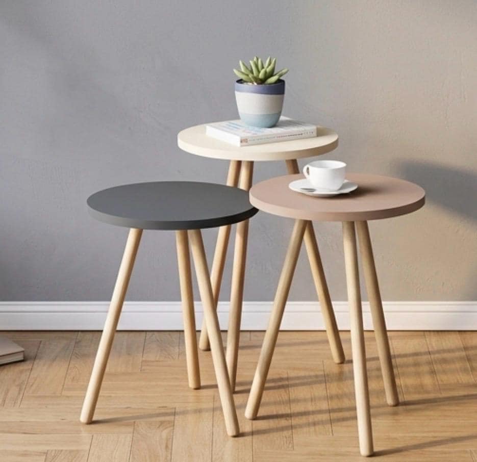 Set of 3 Colorful Nesting Side Tables | 19.3" Height | Living Room Accent Table | Scandinavian Style