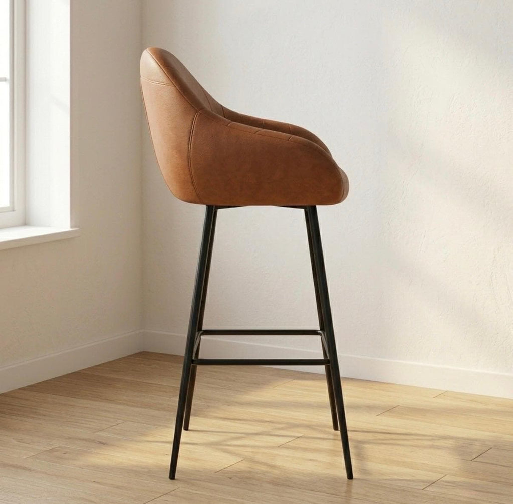Set of 2 Brown Bar Stools | 26" Height | Kitchen Island Counter Seat | Modern Style