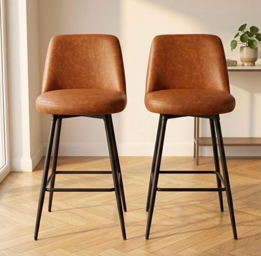 Set of 2 Black Counter Stools | 38.5" Height | Kitchen Island Counter Seat | Modern Style