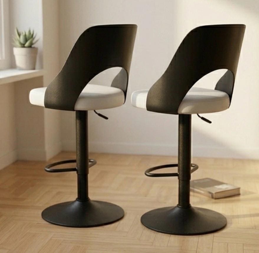Set of 2 White Cushioned Bar Stools | 25-33" Height | Kitchen Island Counter Seat | Modern Style