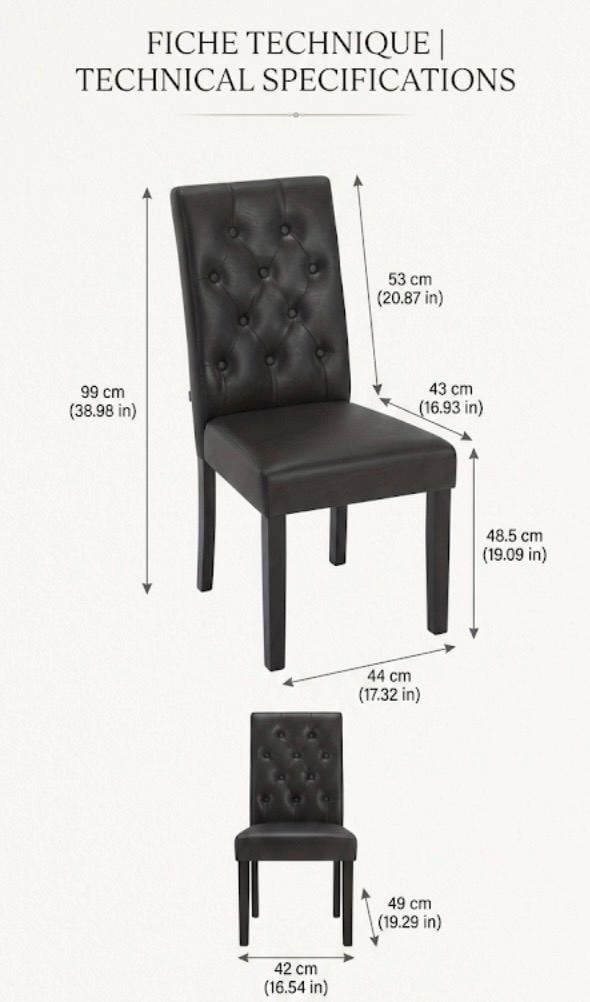 Set of 4 Black Dining Chairs | 39" Height | Dining Room Seat | Contemporary Style