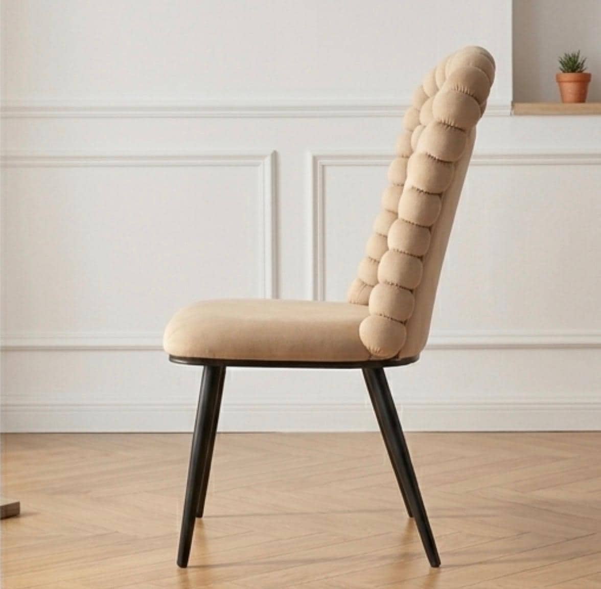Set of 2 Beige Bubble Dining Chairs | 37" Height | Dining Room Seat | Modern Style