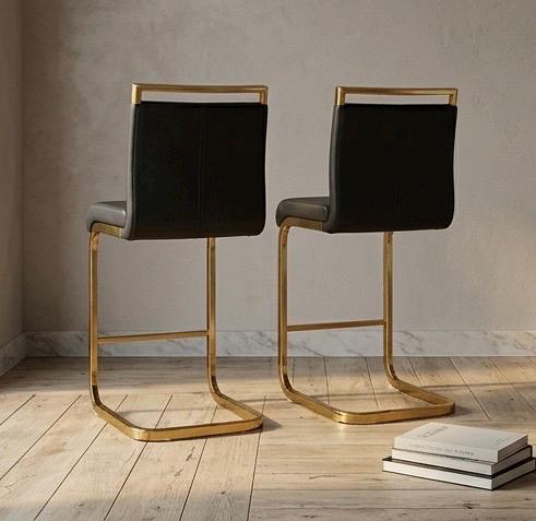 Set of 2 Black Bar Stools | 25" Height | Kitchen Island Counter Seat | Industrial Style
