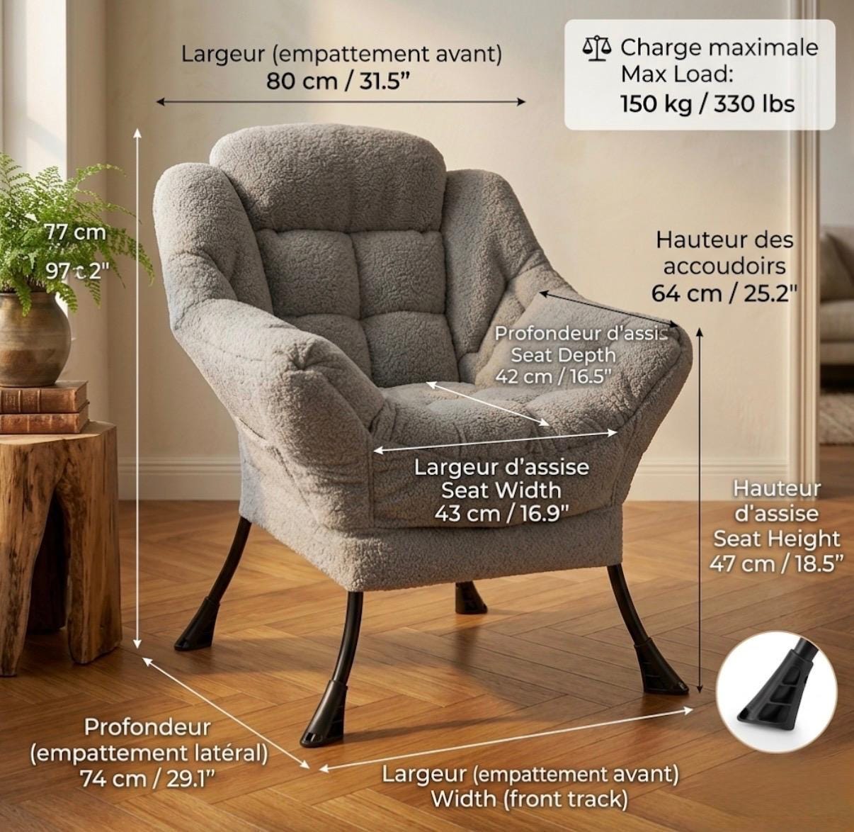 Gray Accent Chair | 30" Height | Living Room Chair | Mid Century Style