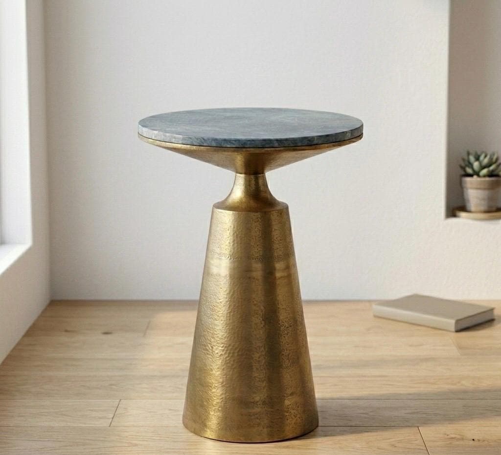 Gold Marble Side Table | 22" Height | Living Room Accent Table | Minimalist Style
