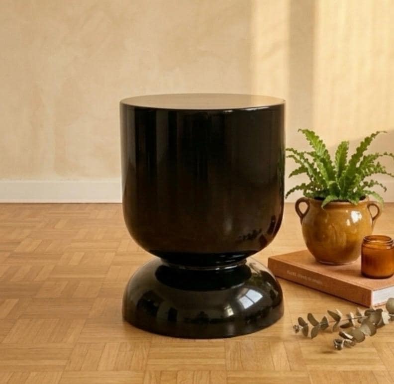 Glossy Black Side Table | 18" Height | Living Room Accent Table | Minimalist Style