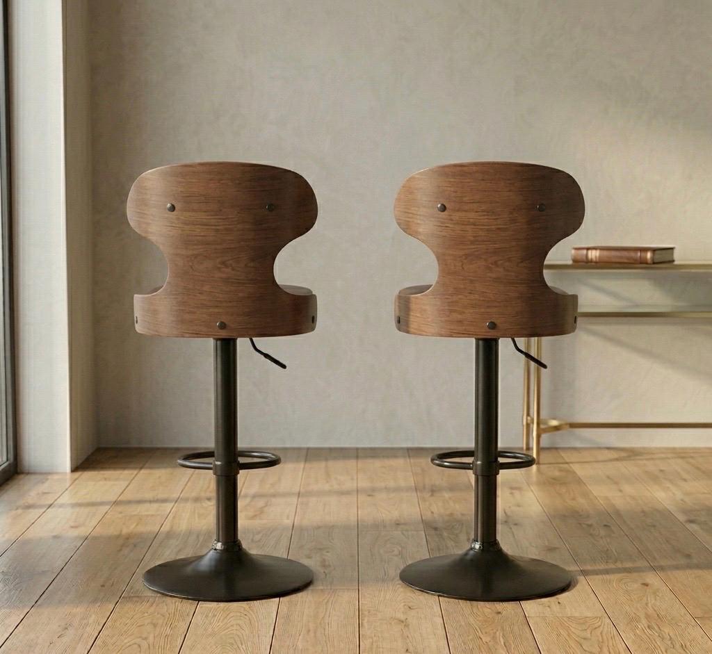 Set of 2 Black Bar Stools | 41.7" Height | Kitchen Island Counter Seat | Modern Style