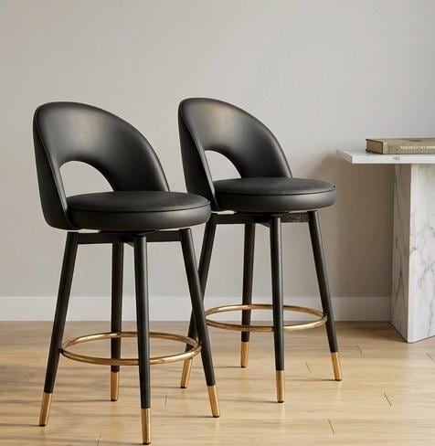 Set of 2 Black Bar Stools | 38" Height | Kitchen Island Counter Seat | Contemporary Style
