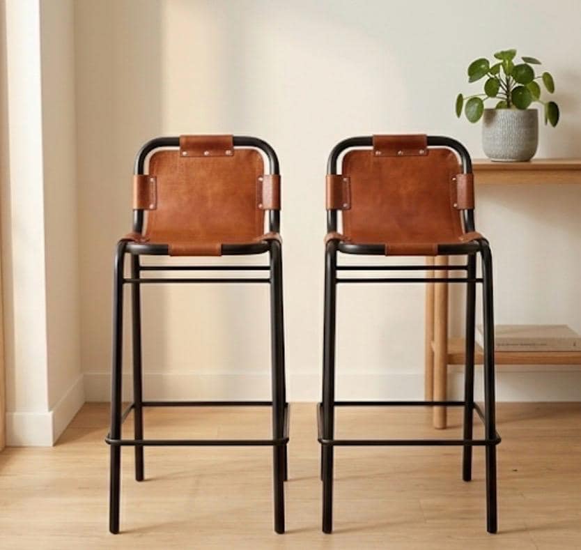 Set of 2 Brown Bar Stools | 29.9" Height | Kitchen Island Counter Seat | Industrial Style