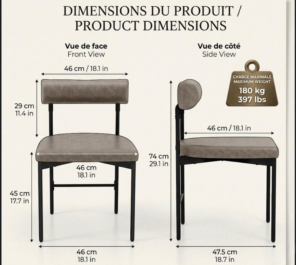 Set of 2 Brown Dining Chairs | 29.1" Height | Dining Room Seat | Industrial Style