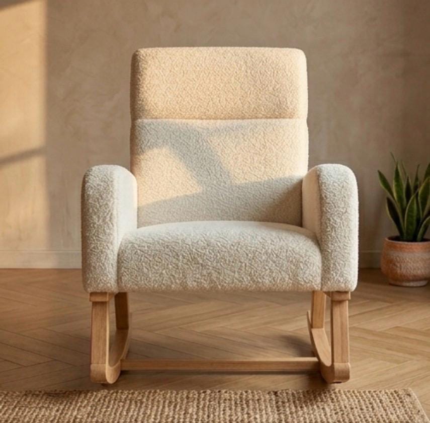 Cream Bouclé Nursery Glider Chair | 34.25" Height | Living Room Chair | Scandinavian Style