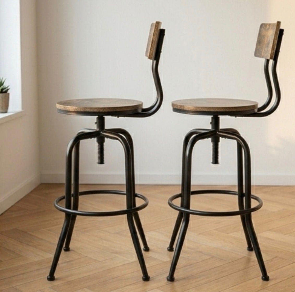 Set of 2 Rustic Brown Swivel Bar Stools | 29.5" Height | Home Bar Chair | Industrial Style