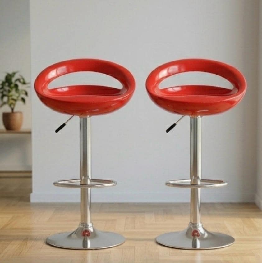 Set of 2 Red Swivel Bar Stools | 22-30" Height | Home Bar Chair | Modern Style