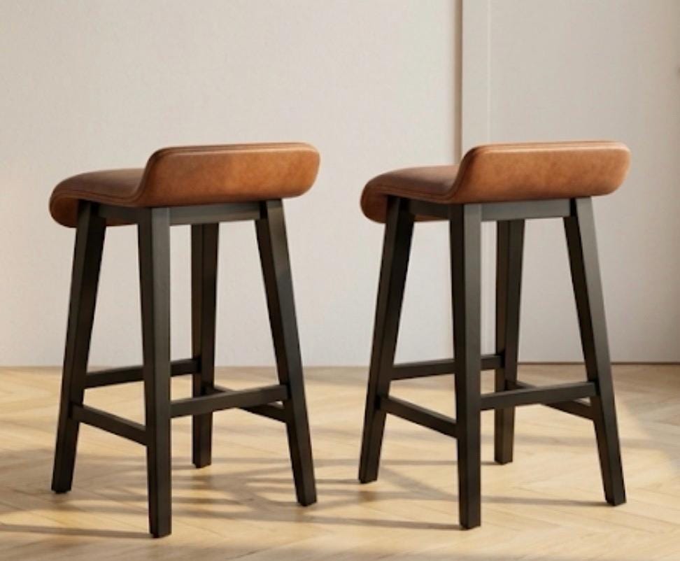 Set of 2 Brown Bar Stools | 26" Height | Kitchen Island Counter Seat | Industrial Style