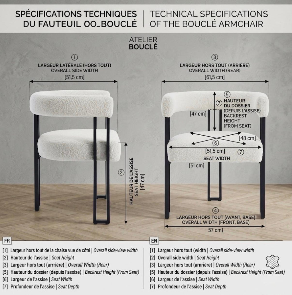 Set of 2 Off White Armchairs | 18.5" Height | Dining Room Seat | Modern Style