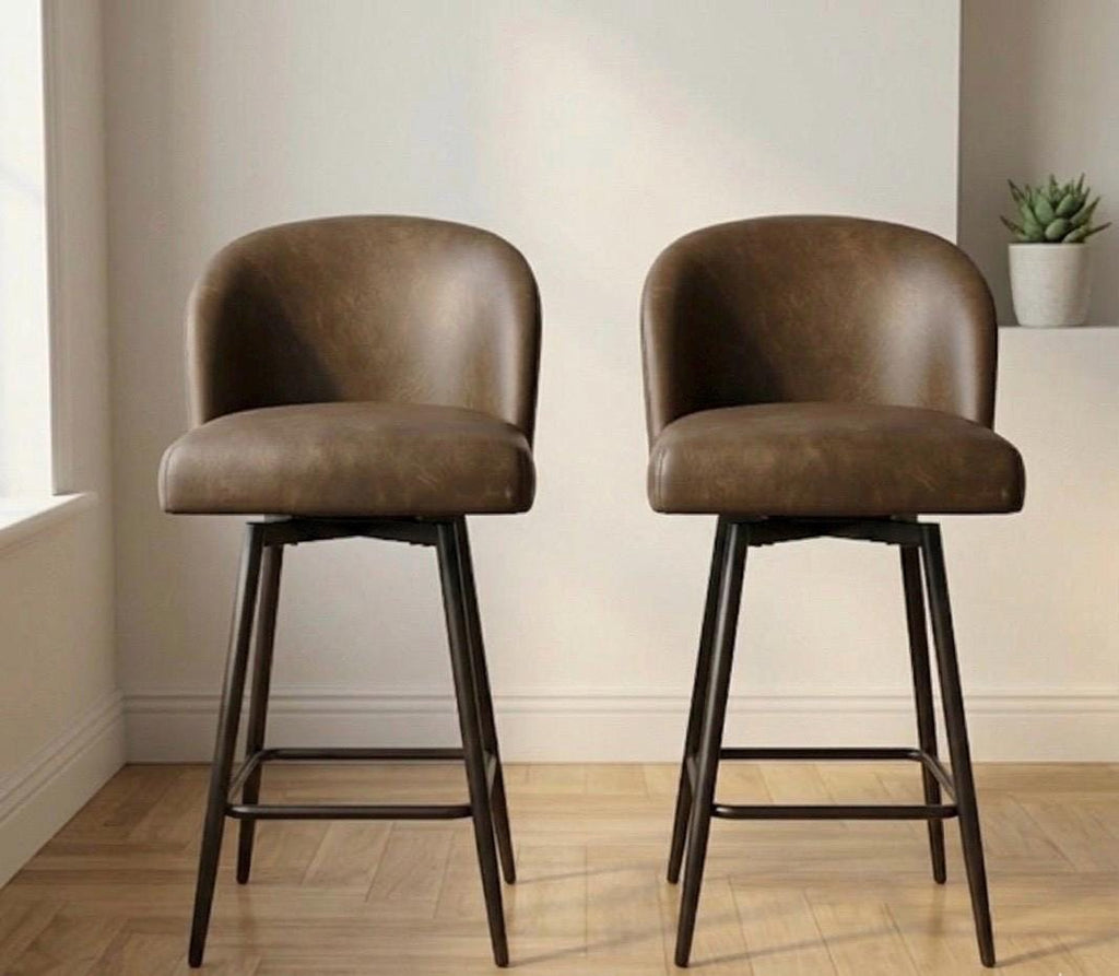 Set of 2 Black Bar Stools | 38" Height | Counter Height Seating | Industrial Style