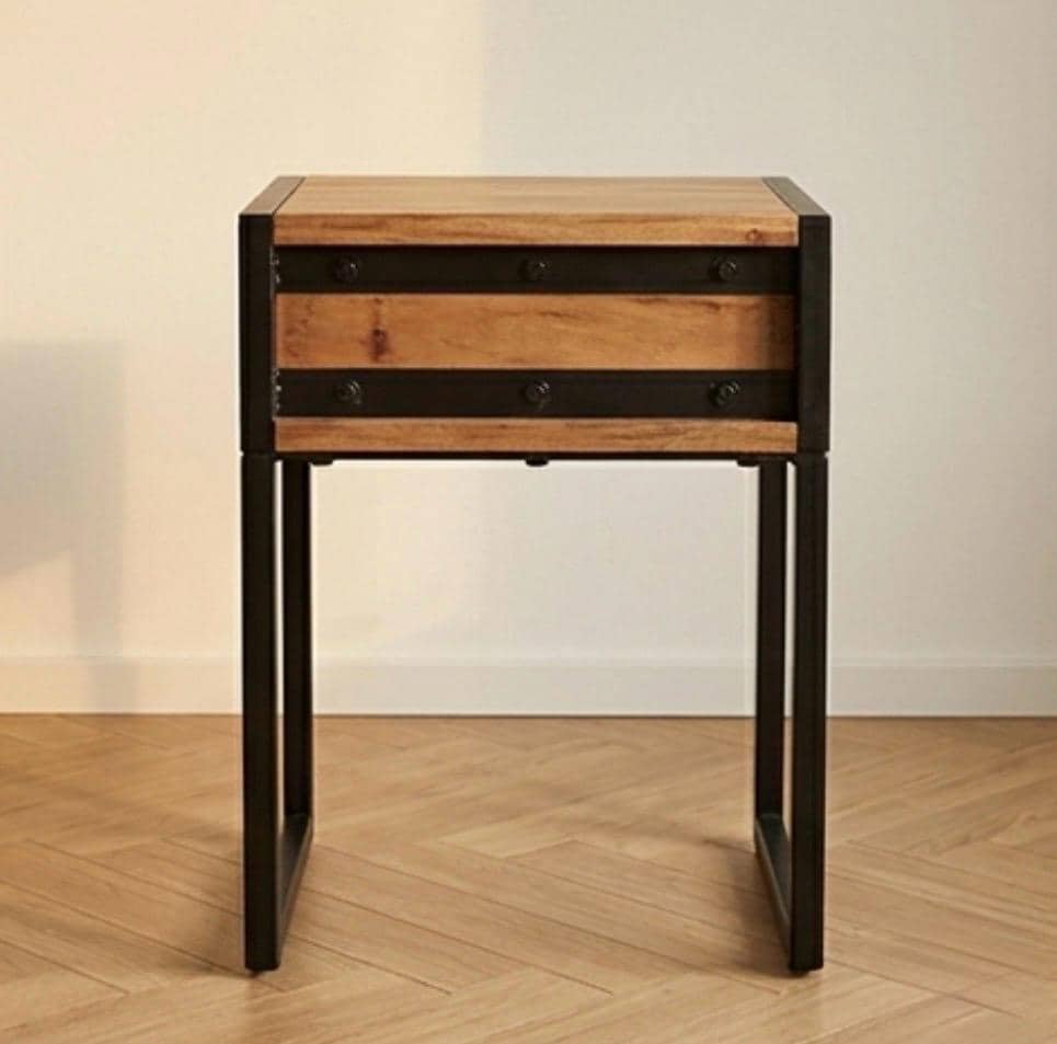 Black Chevron Wood Nightstand | 20" Height | Bedroom End Table | Industrial Style