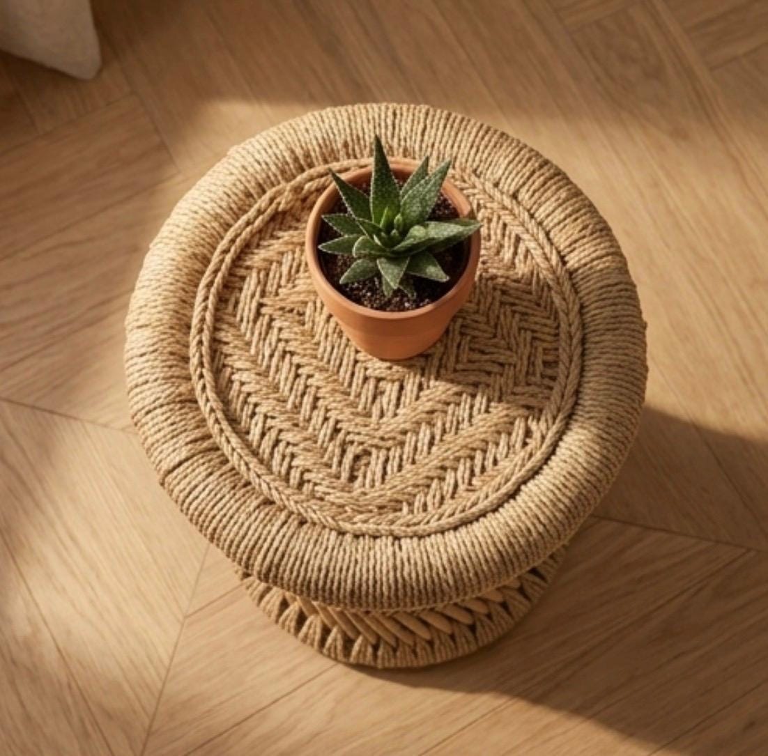 Set of 2 Natural Woven Side Tables | 15" Height | Living Room Accent Table | Boho Style