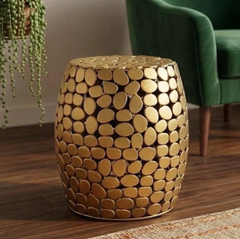 Gold Pebble Side Table | 18" Height | Living Room Accent Table | Modern Style