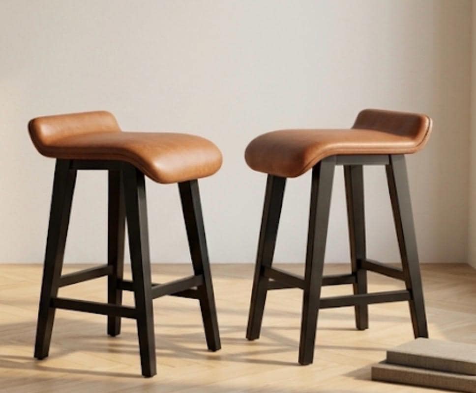 Set of 2 Brown Bar Stools | 26" Height | Kitchen Island Counter Seat | Industrial Style