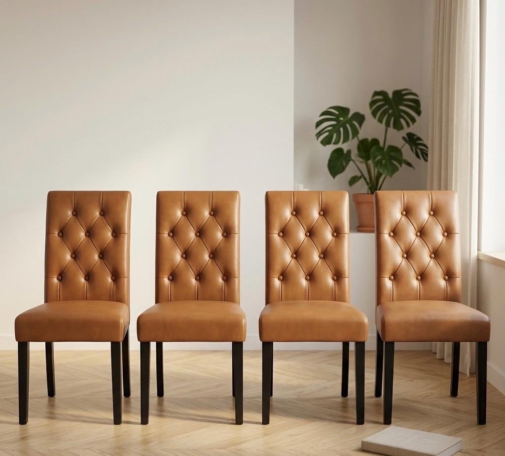 Set of 4 Tan Brown Dining Chairs | 39" Height | Dining Room Seat | Modern Style
