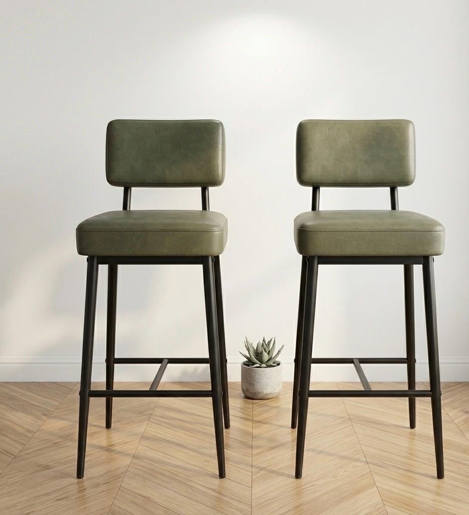 Black Bar Stool with Backrest | 26" Height | Kitchen Island Counter Seat | Industrial Style