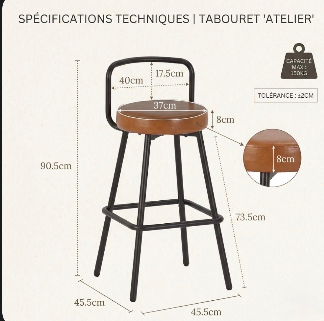 Black Bar Stool | 29" Height | Kitchen Island Counter Seat | Industrial Style