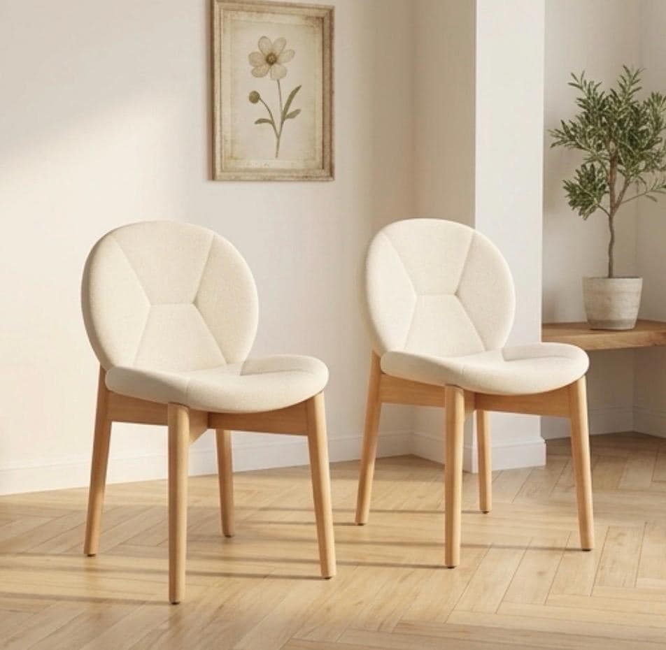 Set of 2 Cream Dining Chairs | 33.1" Height | Kitchen Island Counter Seat | Modern Style