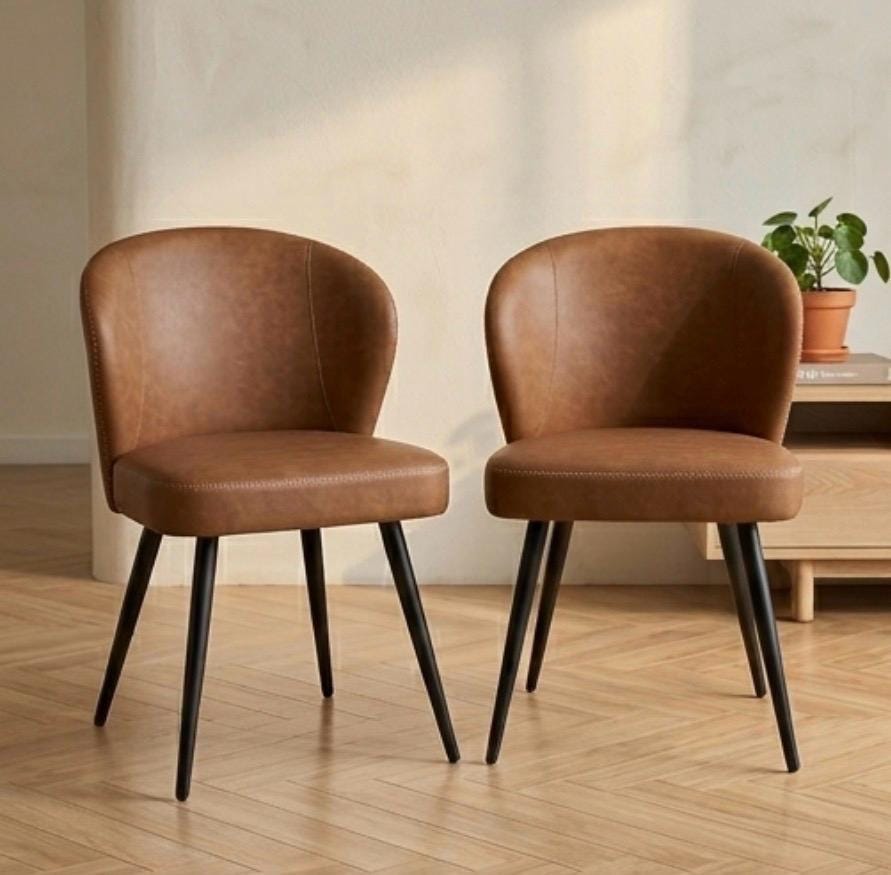 Set of 2 Cognac Dining Chairs | 32" Height | Counter Height Seating | Mid Century Style