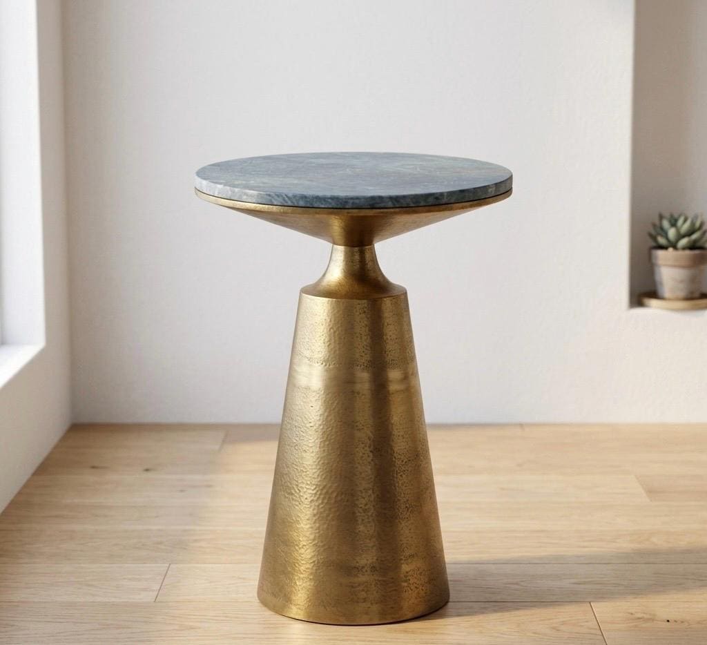 Gold Marble Side Table | 22" Height | Living Room Accent Table | Minimalist Style