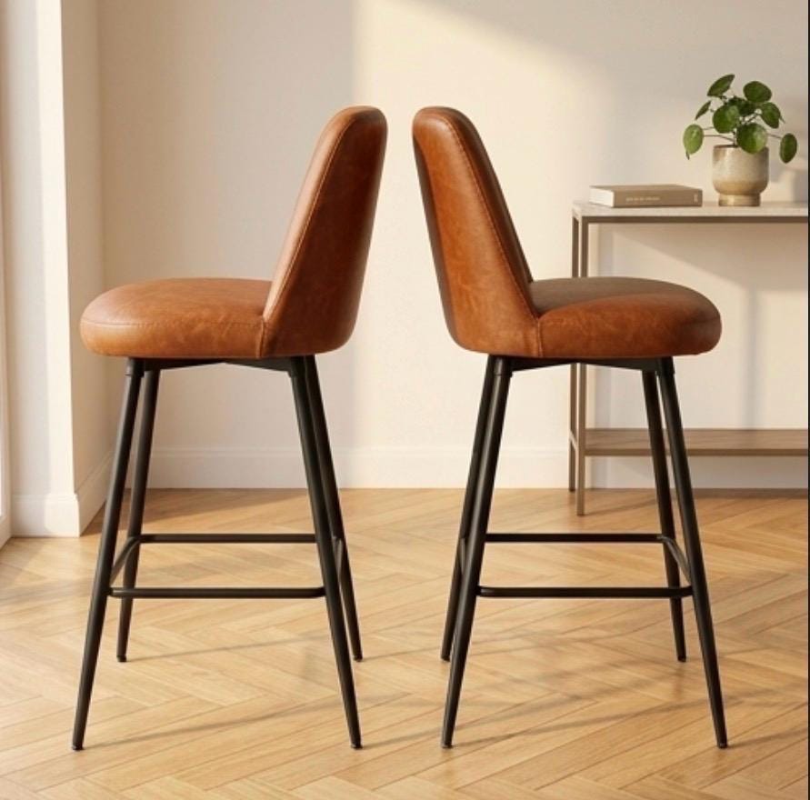 Set of 2 Black Counter Stools | 38.5" Height | Kitchen Island Counter Seat | Modern Style