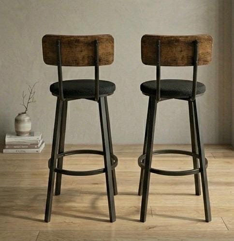 Black Bar Stool | 29.7" Height | Kitchen Island Counter Seat | Industrial Style