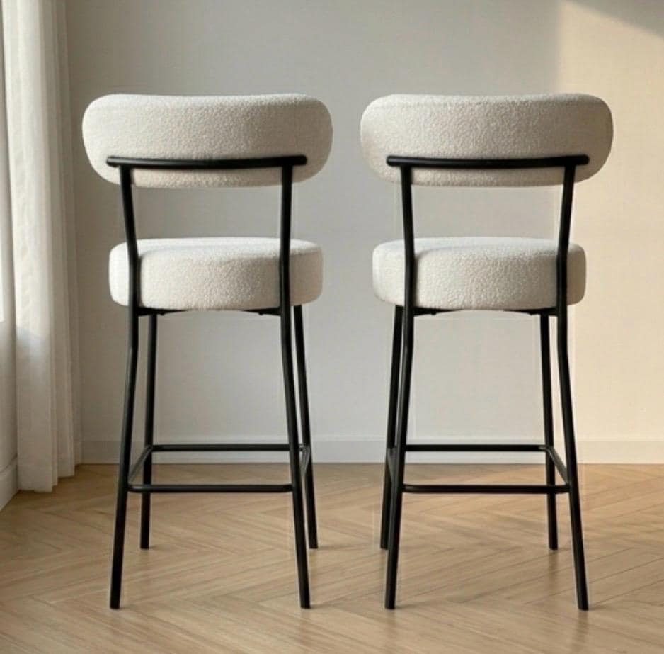 Set of 2 White Sherpa Counter Stools | 25.6" Height | Kitchen Island Counter Seat | Modern Style