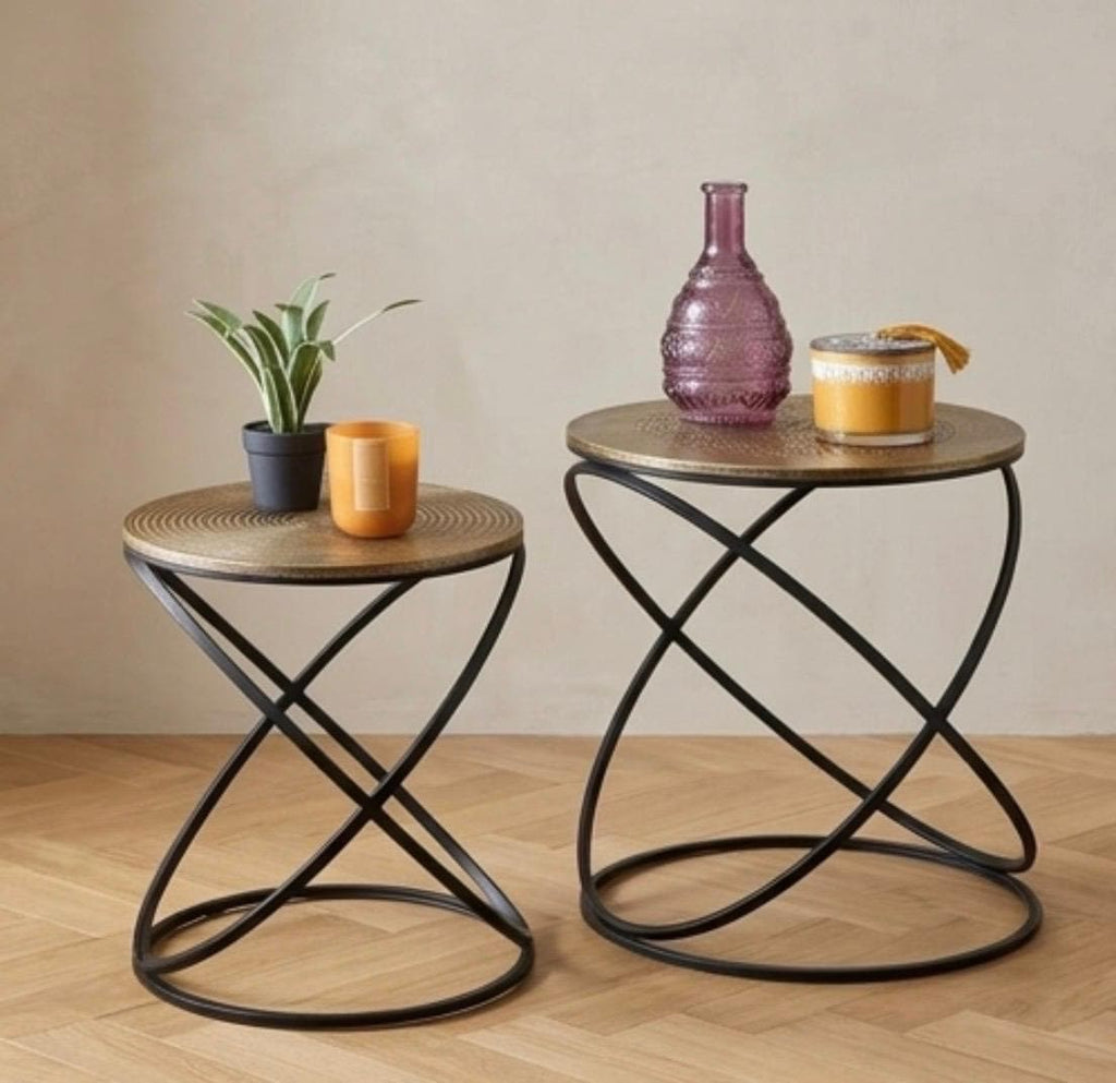 Set of 2 Gold and Black Nesting Tables | 16" Height | Living Room Accent Table | Modern Style