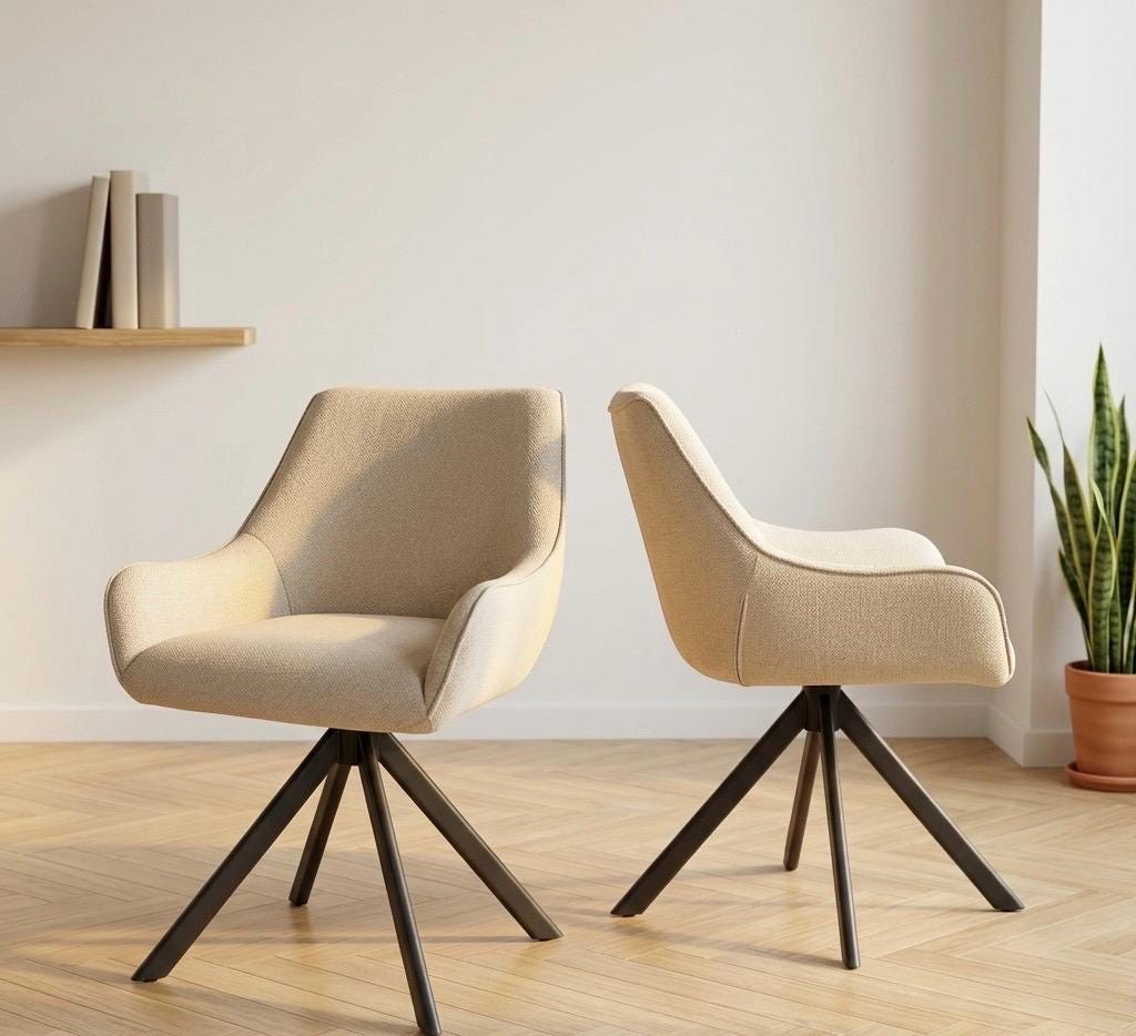 Set of 2 Beige Swivel Chairs | 32.7" Height | Kitchen Island Counter Seat | Mid Century Style