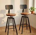 Set of 2 Rustic Wood Bar Stools | Adjustable Height 25-33" | Kitchen Island Counter Seat | Industrial Style