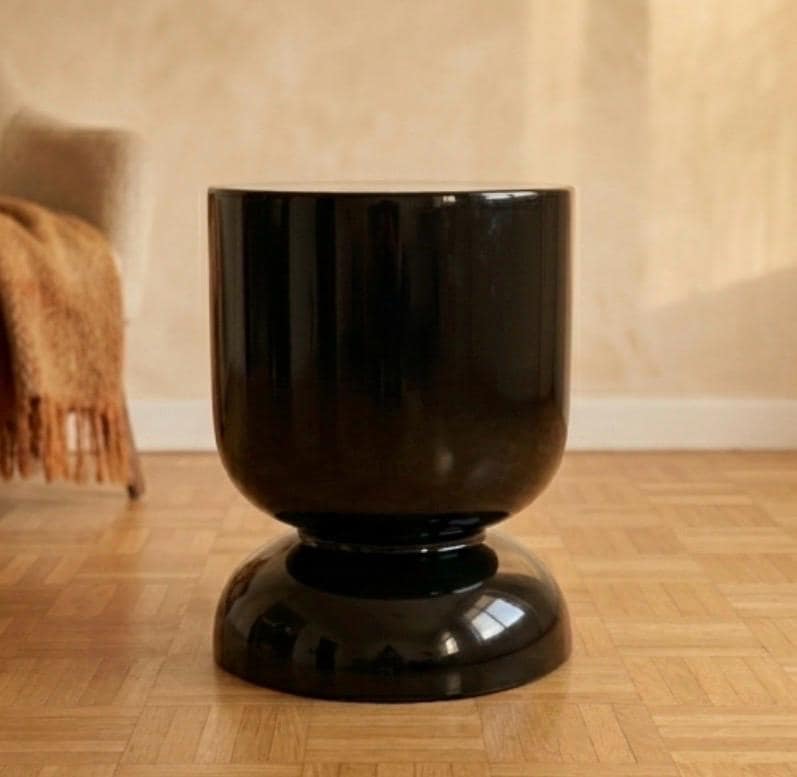 Glossy Black Side Table | 18" Height | Living Room Accent Table | Minimalist Style
