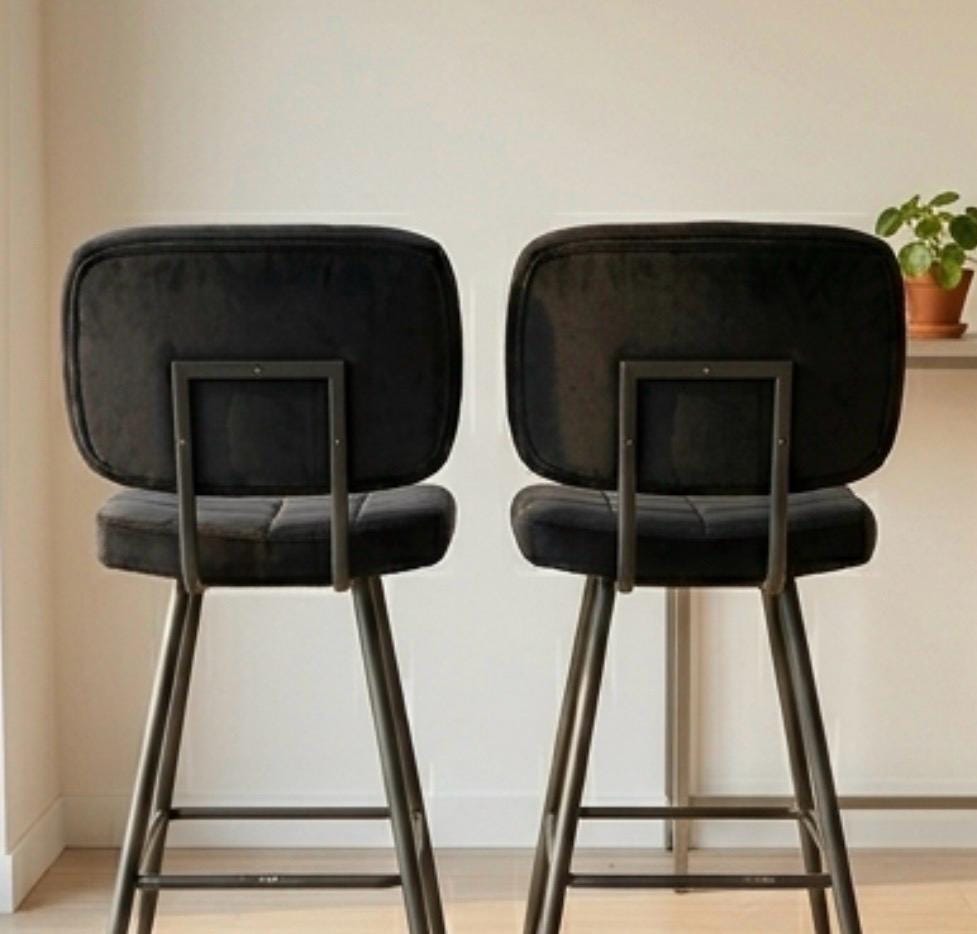 Set of 2 Black Bar Stools | 38.6" Height | Kitchen Island Counter Seat | Industrial Style