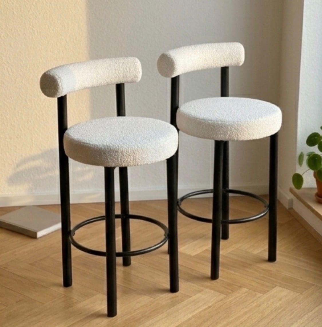 Set of 2 White Loop Back Bar Stools | 29" Height | Home Bar Chair | Industrial Style
