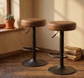 Set of 2 Rustic Brown Bar Stools | 25-33" Height | Home Bar Chair | Industrial Style
