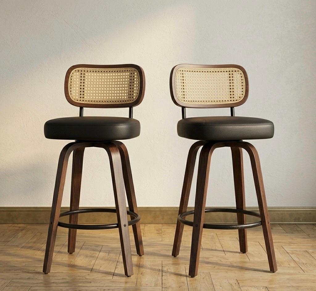 Set of 2 Black Swivel Bar Stools | 26" Height | Home Bar Chair | Contemporary Style