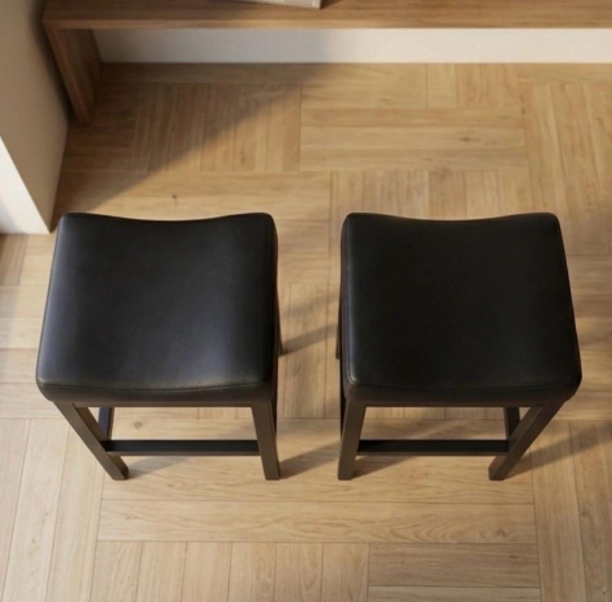 Set of 2 Black Bar Stools | 24.6" Height | Home Bar Chair | Industrial Style