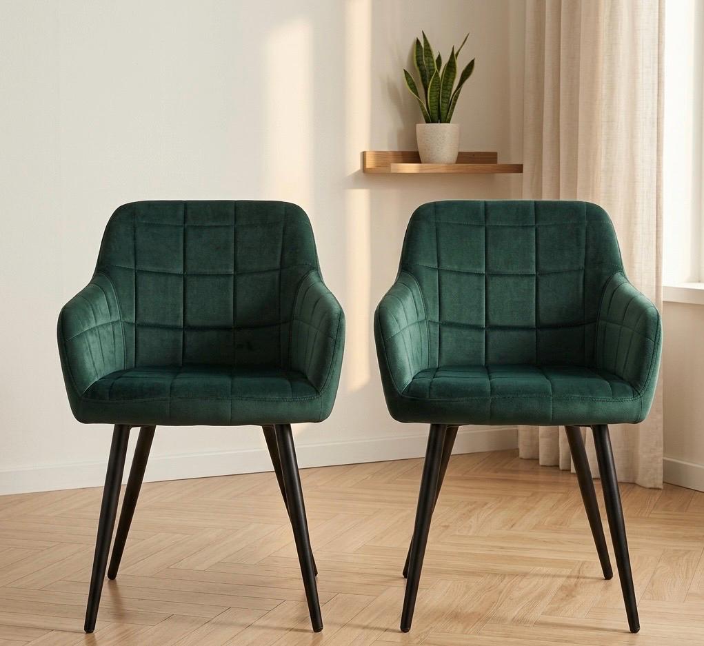 Set of 2 Green Accent Chairs | 32.7" Height | Kitchen Island Counter Seat | Scandinavian Style