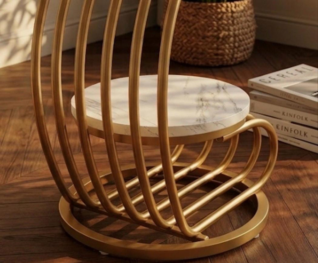Gold Spiral Side Table | 25" Height | Living Room Accent Table | Modern Style