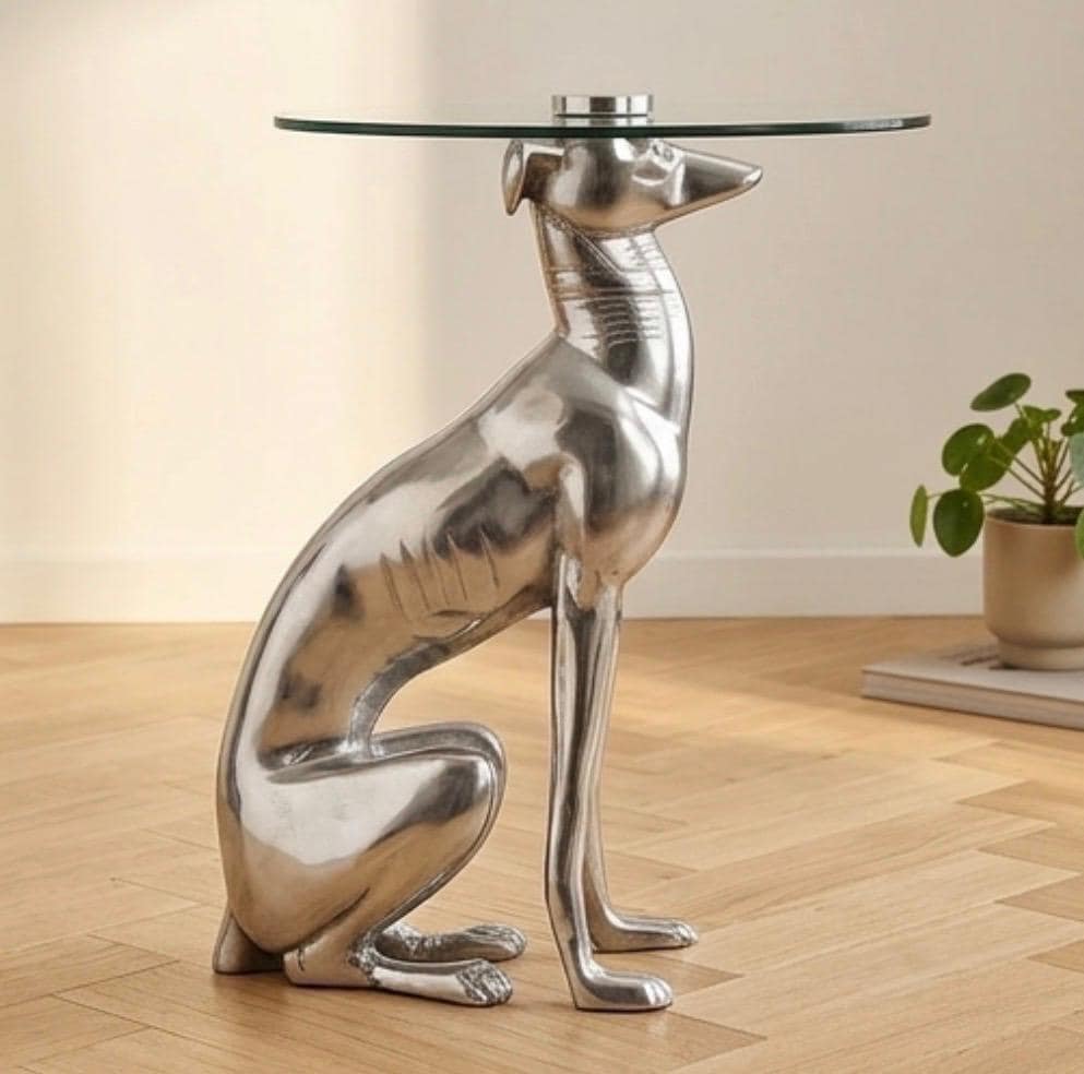 Silver Greyhound Side Table | 24.4" Height | Living Room Accent Table | Contemporary Style
