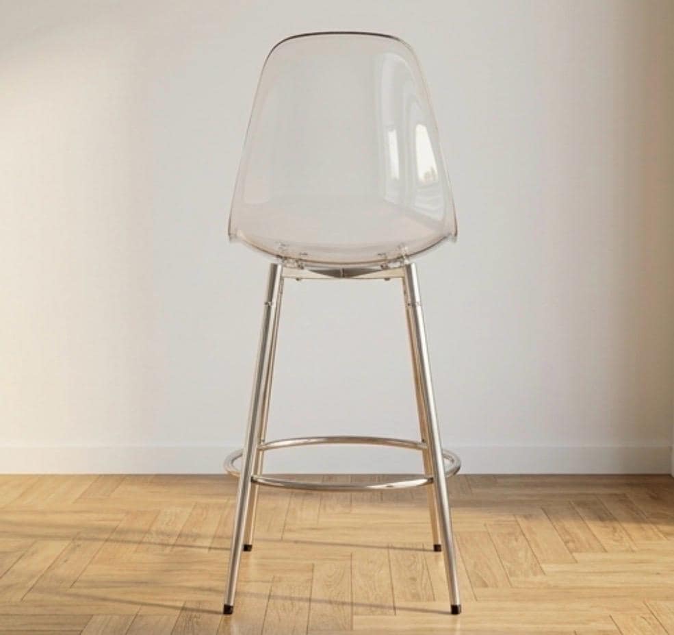 Set of 2 Clear Bar Stools | 26" Height | Kitchen Island Counter Seat | Modern Style