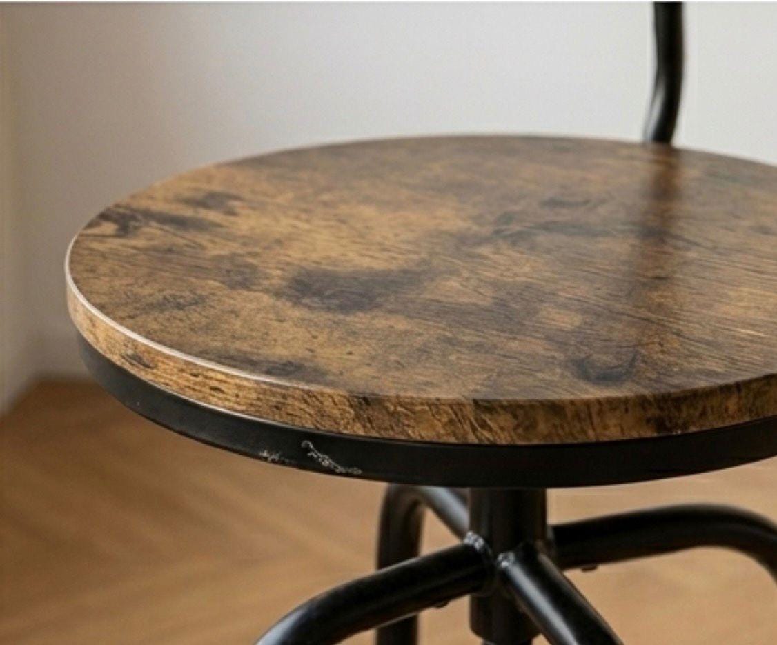 Set of 2 Rustic Brown Swivel Bar Stools | 29.5" Height | Home Bar Chair | Industrial Style