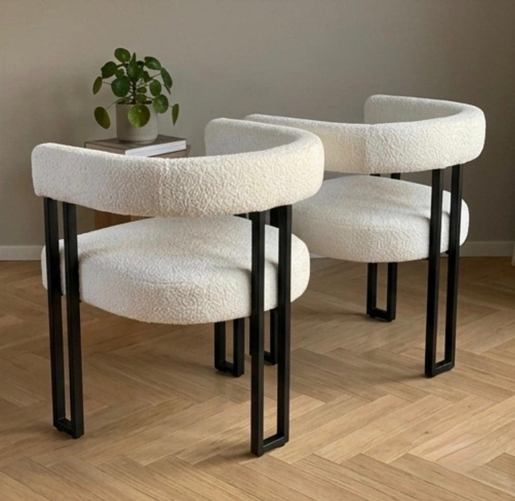 Set of 2 Off White Armchairs | 18.5" Height | Dining Room Seat | Modern Style