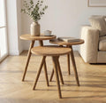 Set of 3 Natural Wood Nesting Tables | 22" Height | Living Room Accent Table | Scandinavian Style